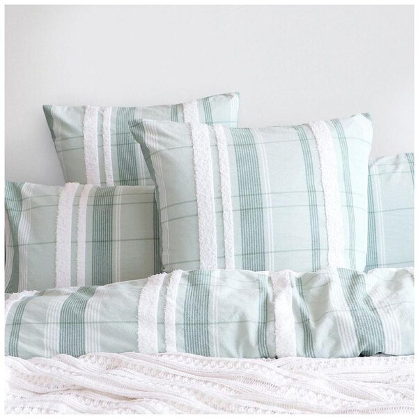 Renee Taylor Syracuse Stripe European Pillowcase Sage Green & White
