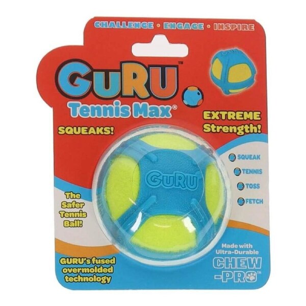 GURU Tennis Max Ball - Medium (7x7x7cm) Durable, Fun & Enriching Play Toy for Dogs