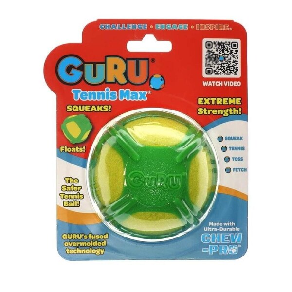 GURU Tennis Max Ball - Large (9x9x9cm) Durable, Fun & Enriching Play Toy for Dogs