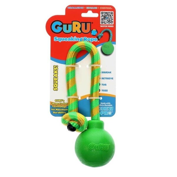 GURU Single Squeaking Rope - Medium (40x7x7cm) Durable, Fun & Enriching Play Toy for Dogs