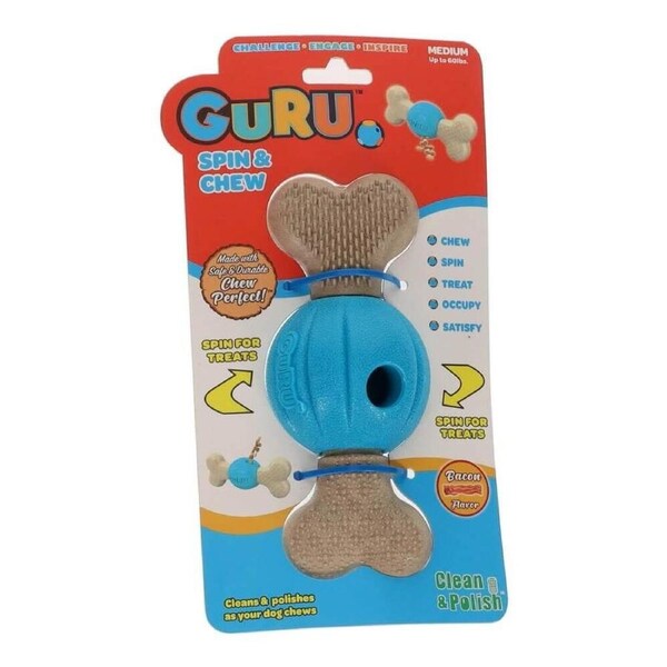 GURU Spin & Treat Stick Bacon - Medium (18x6.5x6.5cm) Durable, Fun & Enriching Play Toy for Dogs