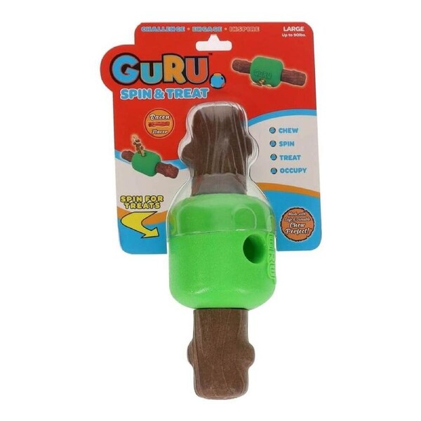 GURU Spin & Treat Stick Bacon - Large (21x8x8cm) Durable, Fun & Enriching Play Toy for Dogs