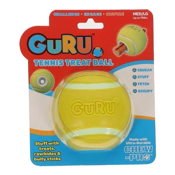 GURU Tennis Treat Ball / - Medium (8.58x9.4x9.6cm) Durable, Fun & Enriching Play Toy for Dogs