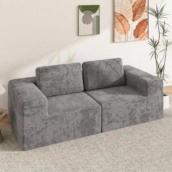 Advwin 2 Seater Sofa Chenille 190cm Loveseat Compressed Sofa Modular Foam Couch No Assembly Grey