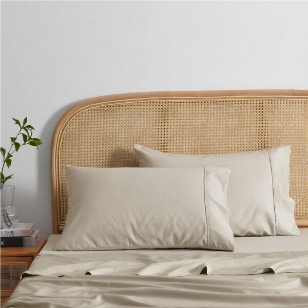 Dreamaker 1500TC Cotton Rich Standard Pillowcase Twin Pack - Oat