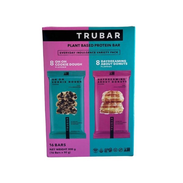 TRUBAR Protein Bar Variety Pack Cookie Dough, Donut Flavours 16 Bars 800g