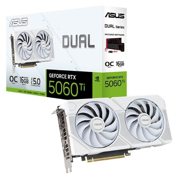 Asus Dual GeForce RTX 5060 Ti O16G Graphics Card - White (DUAL-RTX5060TI-O16G-WHITE)
