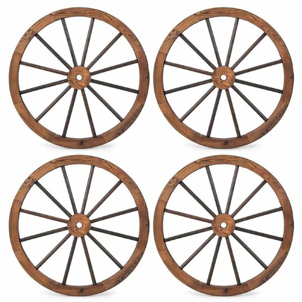 Costway 76cm Decorative Wood Wagon Wheels Set of 4 Hanging Wall Decor for Garden Bar Restaurant Outdoor Ornament