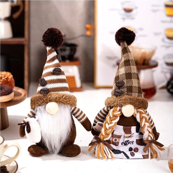 2Pcs Christmas Decorations Coffee Gnome Ornaments Faceless Doll Home Party Decor