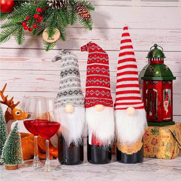 8PCS Christmas Gnome Wine Bottle Covers Gnomes Wine Bottle Toppers Decorative