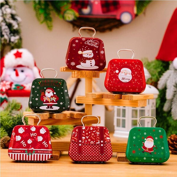 6 Pack Mini Handheld Candy Storage Box Cartoon Tinplate Case For Christmas