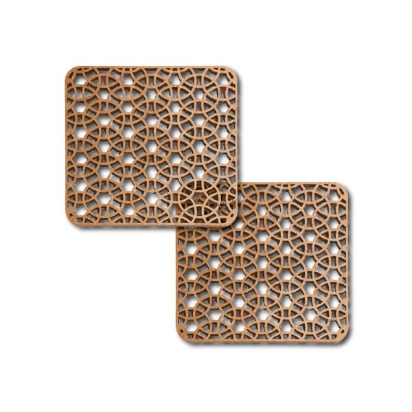 2pc Nord Deco Wooden Coaster Kitchen Table Decor Set Crossed Circles 10x10x0.3cm
