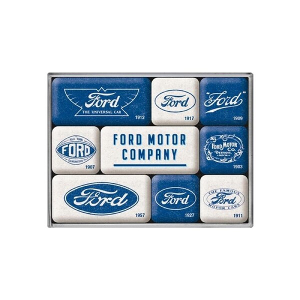 9pc Nostalgic-Art Fridge Decor Magnet Set Ford Logo Evolution 7x9.3x2cm