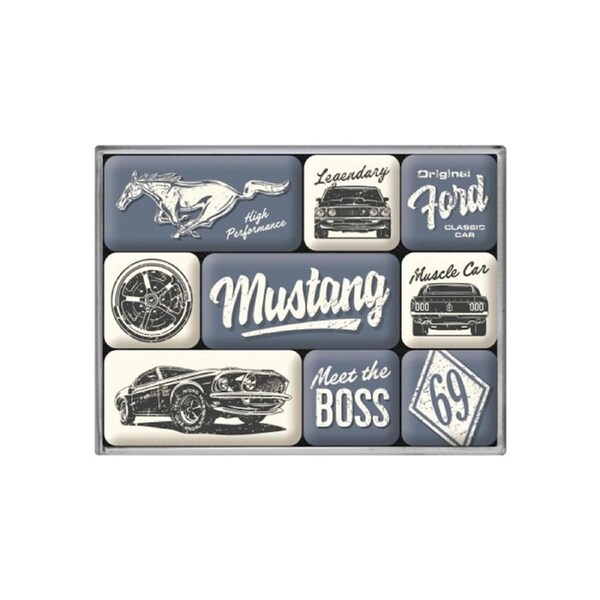 9pc Nostalgic-Art Fridge Decor Magnet Set Ford Mustang The Boss 7x9.3x2cm