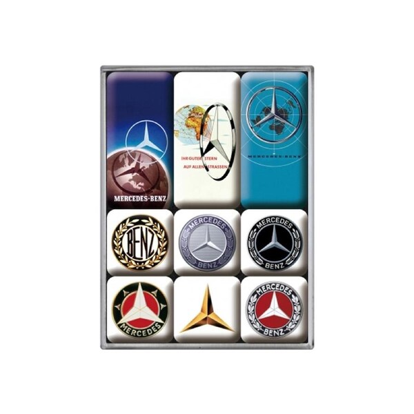 9pc Nostalgic-Art Fridge Decor Magnet Set Mercedes Benz Logos 7x9.3x2cm