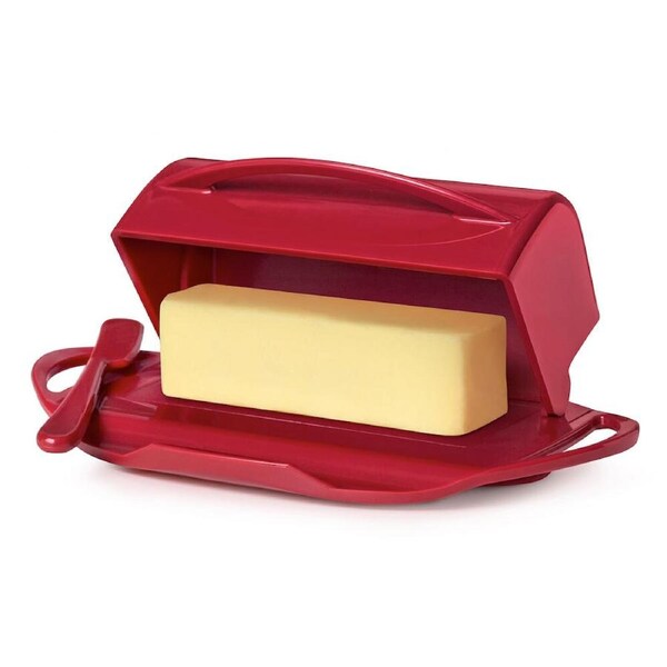 Butterie Plastic Flip Top Lid Butter Dish w/ Spreader Red 22.9x14cm