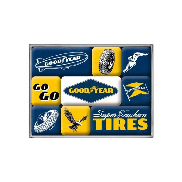9pc Nostalgic-Art Fridge Decor Magnet Set Goodyear Logos 7x9.3x2cm