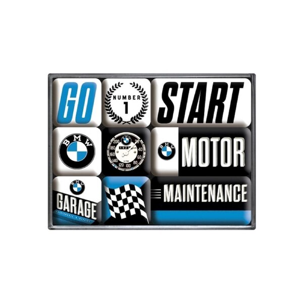 9pc Nostalgic-Art Fridge Decor Magnet Set BMW Motor 7x9.3x2cm