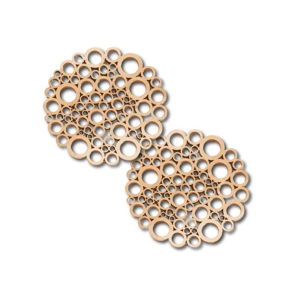 2pc Nord Deco Wooden Coaster Kitchen Table Decor Set Circles 10x10x0.3cm