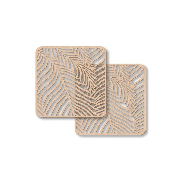 2pc Nord Deco Wooden Coaster Kitchen Table Decor Set Fern 10x10x0.3cm