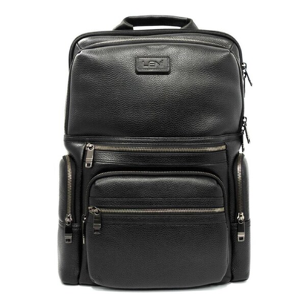 Leni Leather Backpack w/ Built In USB Port Laptop Compartment Black