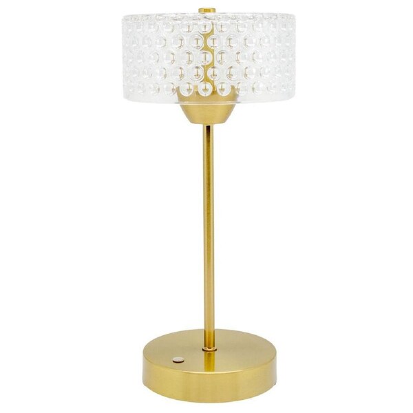 Boyle Rechargeable LED Table Lamp Acrylic Drum Shade Gold 15x15x32cm