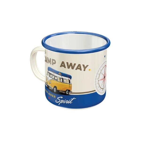 Nostalgic-Art Enamel Blue Coffee Mug VW Bulli Lets Camp Away 8x8cm