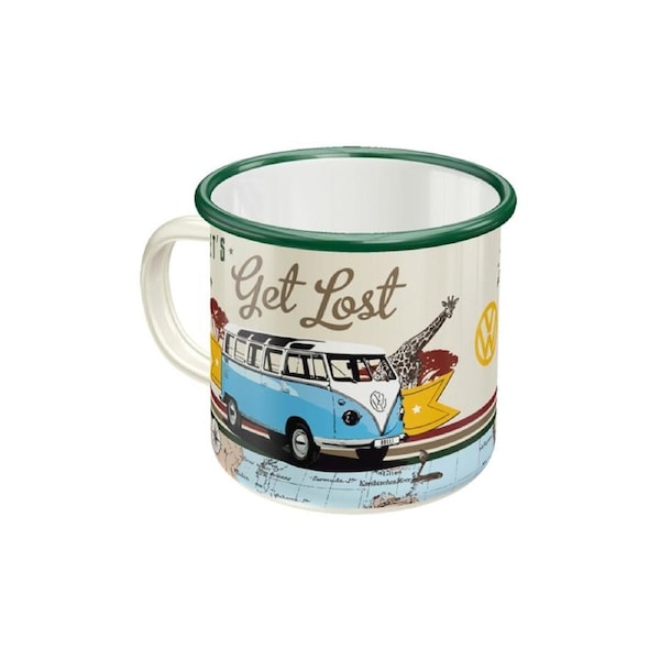 Nostalgic-Art Enamel Coffee Mug VW Bulli Let's Get Lost Travel Theme 8x8cm