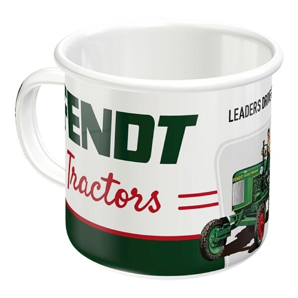 Nostalgic-Art Enamel Coffee Mug Fendt Tractors Thmed Green and White 360ml 8x8cm