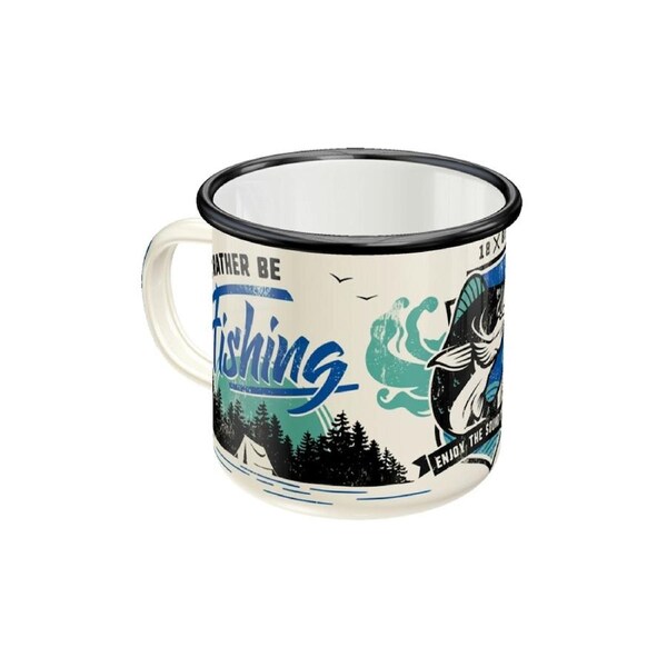 Nostalgic-Art Enamel Coffee Mug I'd Rather Be Fishing Themed 360ml 8x8cm