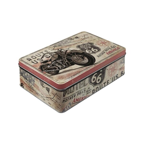 Nostalgic-Art Flat Storage Tin Route 66 Bike Map Design 23x16x7cm