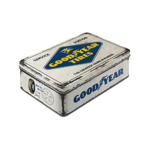 Nostalgic-Art Flat Storage Tin Goodyear Logo Embossed 23x16x7cm White Steel
