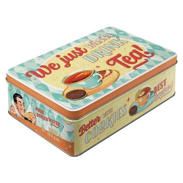 NOSTALGIC-ART Flat Metal Storage Tin Food Safe 3D Embossed Design 23x16x7cm