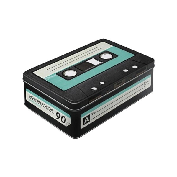 Nostalgic-Art Flat Storage Tin With Embossed Cassette Tape Design 23x16x7cm