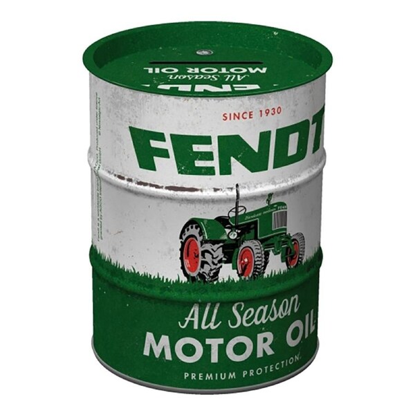 Nostalgic-Art Money Box Oil Barrel Fendt All Season Motor 9.3x9.3x11.5cm