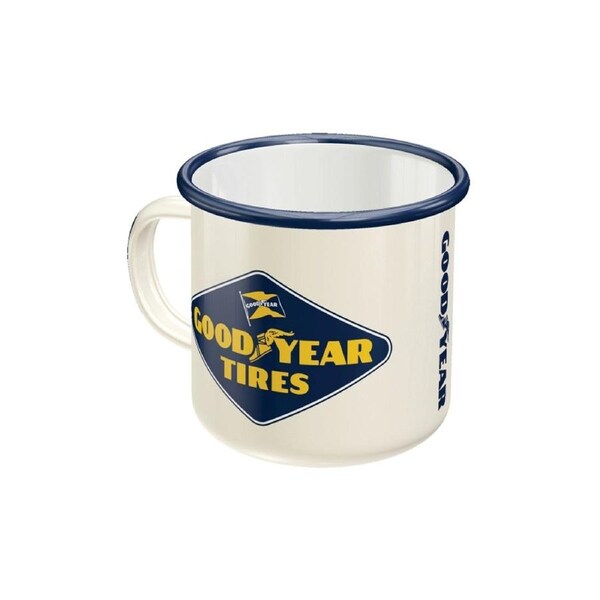 Nostalgic-Art Enamel Coffee Mug Goodyear Tires Logo White and Navy 8x8cm