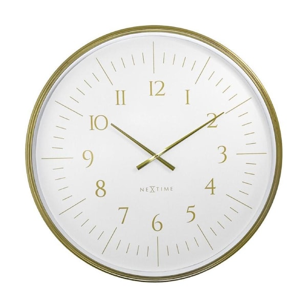 NeXtime Large Wall Clock Brushed Gold Case White Dial 76cm Galaxy Model
