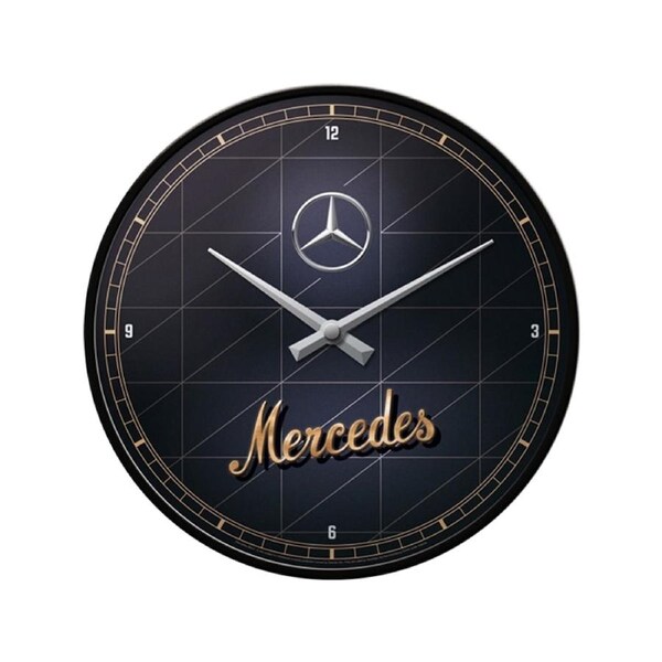 Nostalgic-Art Wall Clock Retro Mercedes Benz Design Silver and Gold 30cm