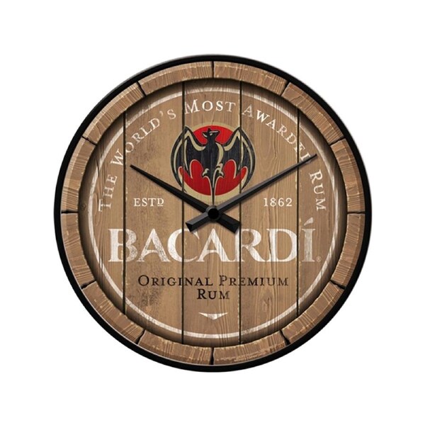 Nostalgic-Art Wall Clock Retro Look Bacardi Wood Barrel 30cm