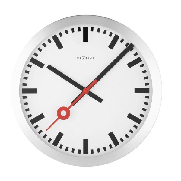 NeXtime Wall Clock Silent Sweep Movement 35cm White Station Stripe Style