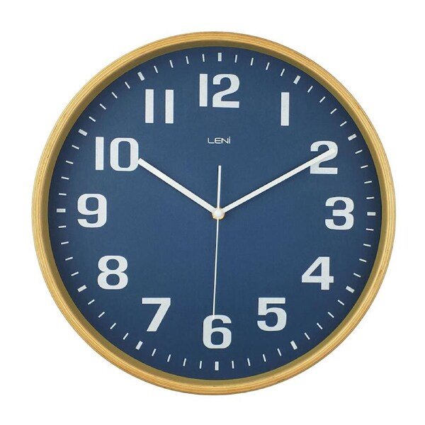 Leni Wall Mounted Clock Wood Frame 32cm Modern Design Navy
