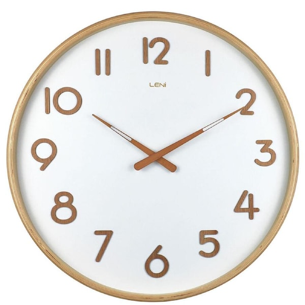 Leni Deco Wall Clock Large 53cm White Wooden Numbers Silent Sweep Movement