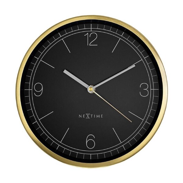 NeXtime Wall Clock Silent Elegant Brushed Gold Metal Case 25cm Bolero Black Dial