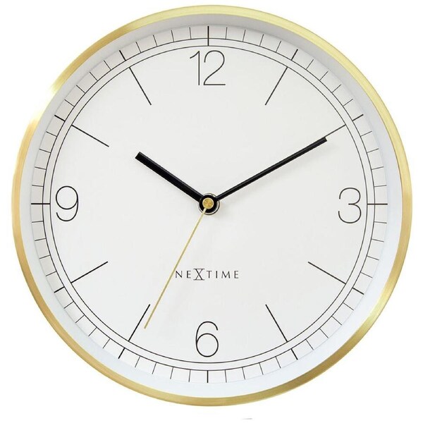 NeXtime Wall Clock Silent Elegant Gold Metal Case 25cm Bolero White Dial