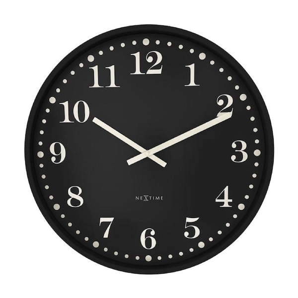 NeXtime Large Wall Clock Retro Black Matte Finish 50cm Silent Analog