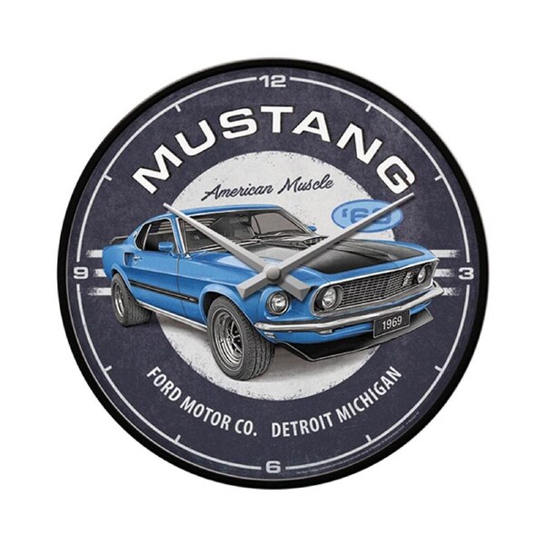 Nostalgic-Art Wall Clock Retro Blue Ford Mustang 1969 Mach 1 30cm