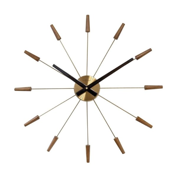 NeXtime Wall Clock Silent Sweep Stainless Steel Wood 58cm Large Modern