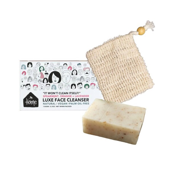 No Nasties Home Vegan Deluxe Face Cleanser Bar 150gr and Sisal Soap Bag