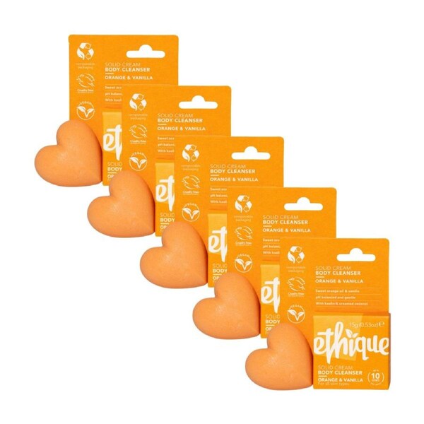 5 x ETHIQUE Solid Cream Body Cleanser Mini 15g - Orange & Vanilla