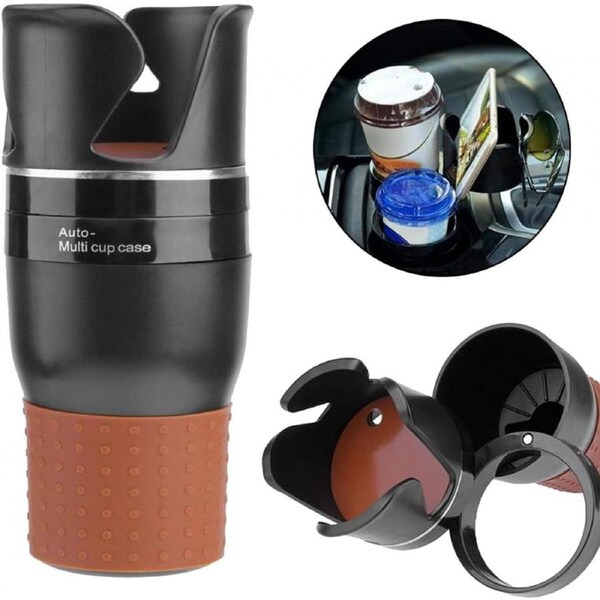 Car Cup Holder Organizer, 5 in 1 Multifunctional 360o Rotating Car Cup Holder Insert,Car Multi Cup Holder Extender, Adjustable Base Bottles Rack for Car Interior